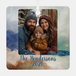 Blue and Terracota Foto Holiday Ornament Aus Metall