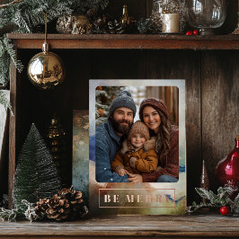 Blue and Terracota Watercolor Rose Gold Folien Feiertagskarte