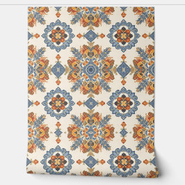 Blue and Terracotta Vintage Mediterranean Floral Tapete