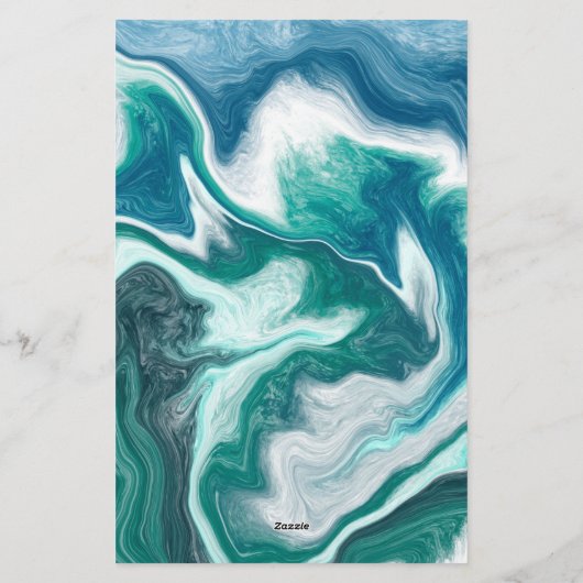 Blue and Turqio Fluid Art Personalisiert Stationer Briefpapier (Rückseite)