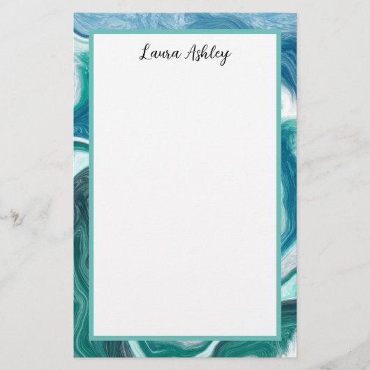 Blue and Turqio Fluid Art Personalisiert Stationer Briefpapier (Vorderseite)
