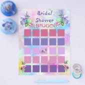 Blue and Watercolor Blume Brautparty Bingo Flyer (Einzeln)