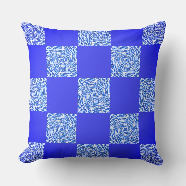 Blue and Whirl Checkerboard Kissen (Vorderseite)