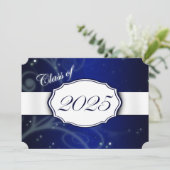 Blue and White 2025 Graduation Invitations Einladung (Stehend Vorderseite)