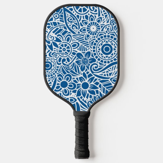 Blue and White Abstract Floral Pattern Hawaiian Pickleball Schläger (Vorderseite)