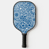 Blue and White Abstract Floral Pattern Hawaiian Pickleball Schläger (Rückseite)