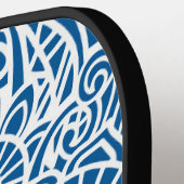 Blue and White Abstract Floral Pattern Hawaiian Pickleball Schläger (Linke Seite)