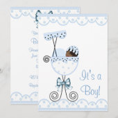 Blue and White African American Baby Boy Dusche Einladung (Vorne/Hinten)