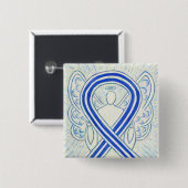 Blue and White ALS Ribbon Awareness Angel Button (Vorne & Hinten)