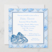 Blue and White Baby Shows Boy Dusche Einladung (Rückseite)