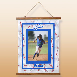 Blue and White Baseball Foto Hangband Wandteppich Mit Holzrahmen