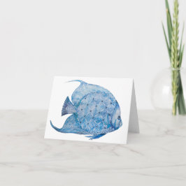 Blue and White Batik Angelfish Blank Card Karte