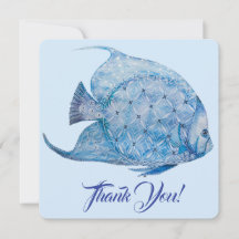Blue and White Batik Angelfish Danke Karte