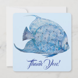 Blue and White Batik Angelfish Danke Karte
