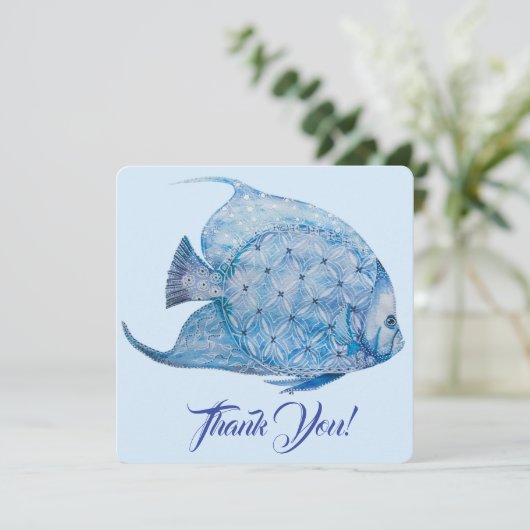 Blue and White Batik Angelfish Danke Karte (Stehend Vorderseite)