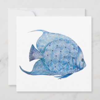 Blue and White Batik Angelfish Square Card Karte