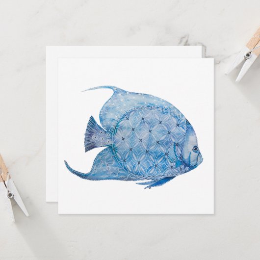Blue and White Batik Angelfish Square Card Karte (Vorderseite/Rückseite Beispiel)