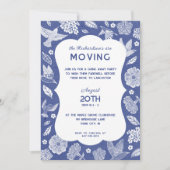 Blue and White Birds Moving Away Party Invitation Einladung (Vorderseite)