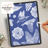 Blue and White Birds Moving Away Party Invitation Einladung