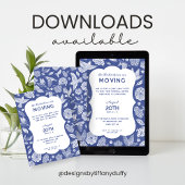 Blue and White Birds Moving Away Party Invitation Einladung