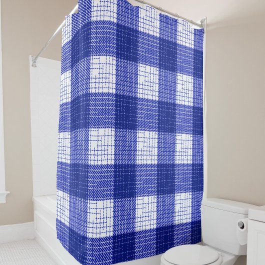 Blue and White Bold Checkered Plaid Design  Duschvorhang