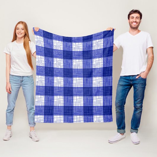 Blue and White Bold Checkered Plaid Design  Fleecedecke