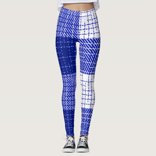 Blue and White Bold Checkered Plaid Design  Leggings (Vorderseite)