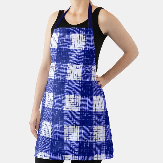 Blue and White Bold Checkered Plaid Design  Schürze