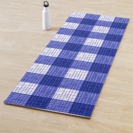 Blue and White Bold Checkered Plaid Design  Yogamatte