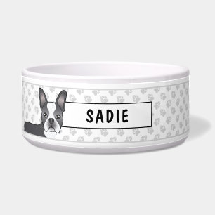 Blue and White Boston Terrier Cartoon Dog & Name Napf