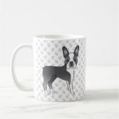 Blue and White Boston Terrier Cartoon Dog & Paws Kaffeetasse (Links)