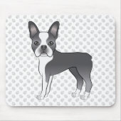Blue and White Boston Terrier Cartoon Dog & Paws Mousepad (Vorne)