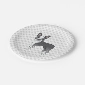 Blue and White Boston Terrier Cartoon Dog & Paws Pappteller (Schrägansicht)