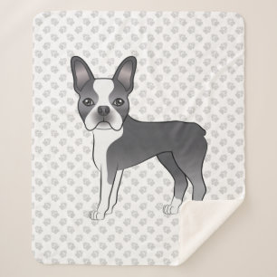 Blue and White Boston Terrier Cartoon Dog & Paws Sherpadecke
