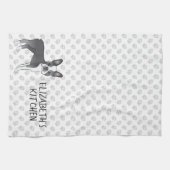 Blue and White Boston Terrier Cartoon Dog & Text Geschirrtuch (Horizontal)