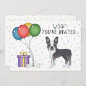 Blue and White Boston Terrier Niedlich Dog - Gebur Einladung (Vorne/Hinten)