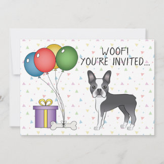 Blue and White Boston Terrier Niedlich Dog - Gebur Einladung