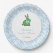 Blue and White Boxwood Bunny Boy Baby Dusche Party Pappteller (Vorderseite)