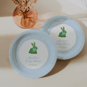 Blue and White Boxwood Bunny Boy Baby Dusche Party Pappteller