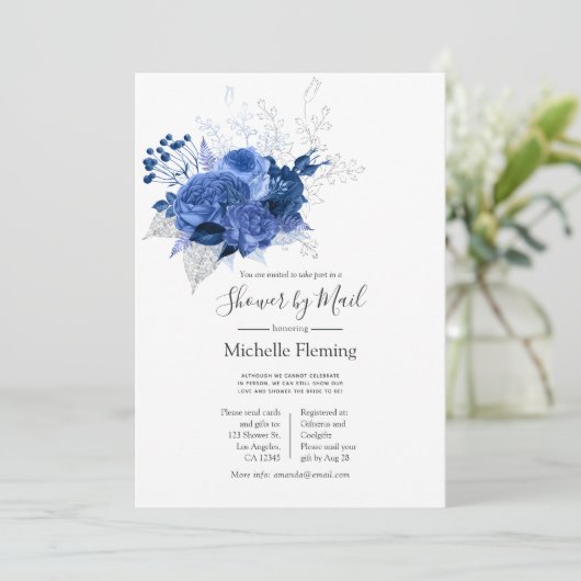 Blue and White Bridal or Baby Showroom by Mail Einladung (Stehend Vorderseite)