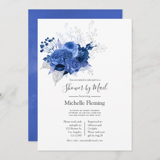 Blue and White Bridal or Baby Showroom by Mail Einladung (Vorne/Hinten)