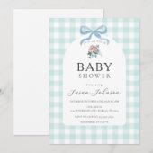 Blue and White Buffalo Karo Kariert Baby Dusche Einladung (Vorne/Hinten)