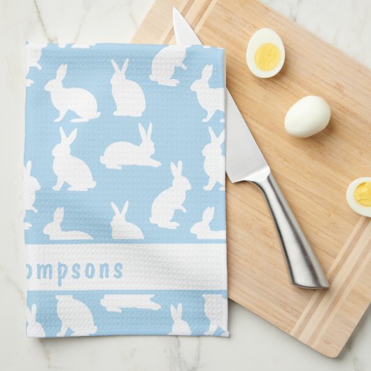 Blue And White Bunny Pattern And Name Easter Geschirrtuch (Viertel Falte)