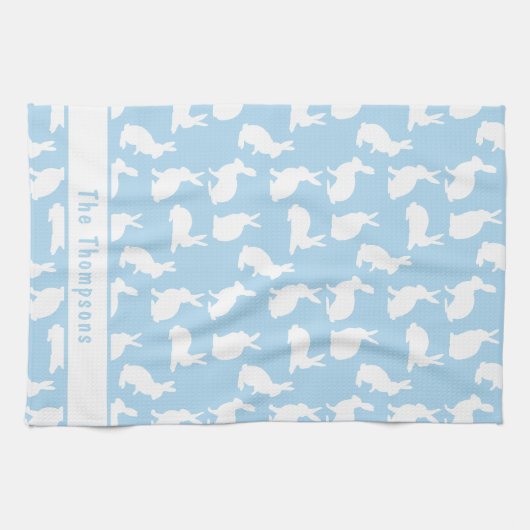 Blue And White Bunny Pattern And Name Easter Geschirrtuch (Horizontal)