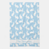 Blue And White Bunny Pattern And Name Easter Geschirrtuch (Vertikal)
