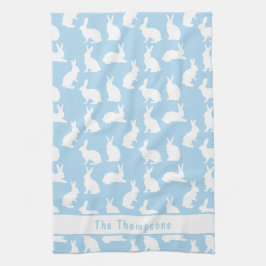 Blue And White Bunny Pattern And Name Easter Geschirrtuch
