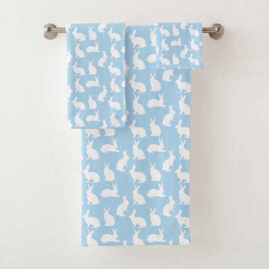 Blue And White Bunny Pattern Cute Easter Badhandtuch Set (Insitu)