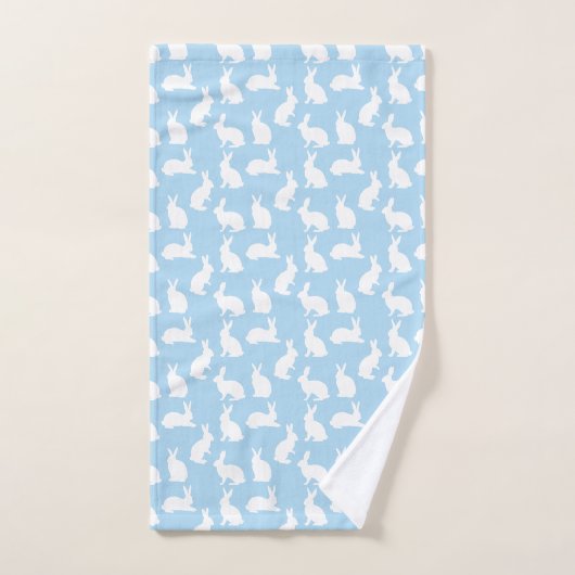 Blue And White Bunny Pattern Cute Easter Badhandtuch Set (Handtuch)