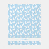 Blue And White Bunny Pattern Cute Rabbits And Name Fleecedecke (Vorderseite)