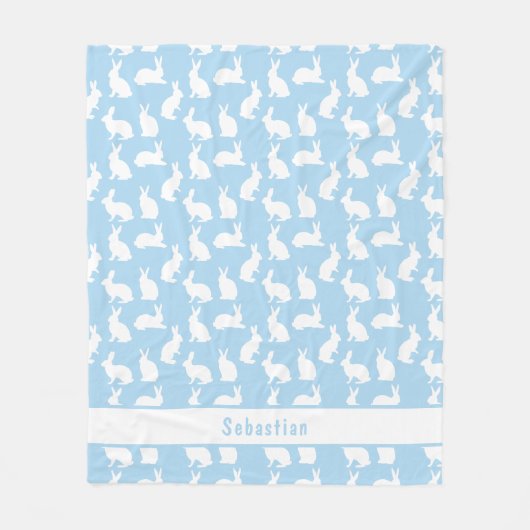 Blue And White Bunny Pattern Cute Rabbits And Name Fleecedecke (Vorderseite)